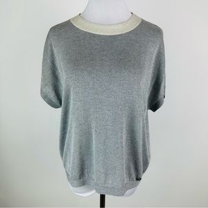 NUMPH Make an Entrance Silver Metallic Short Sleeve Sweater XS